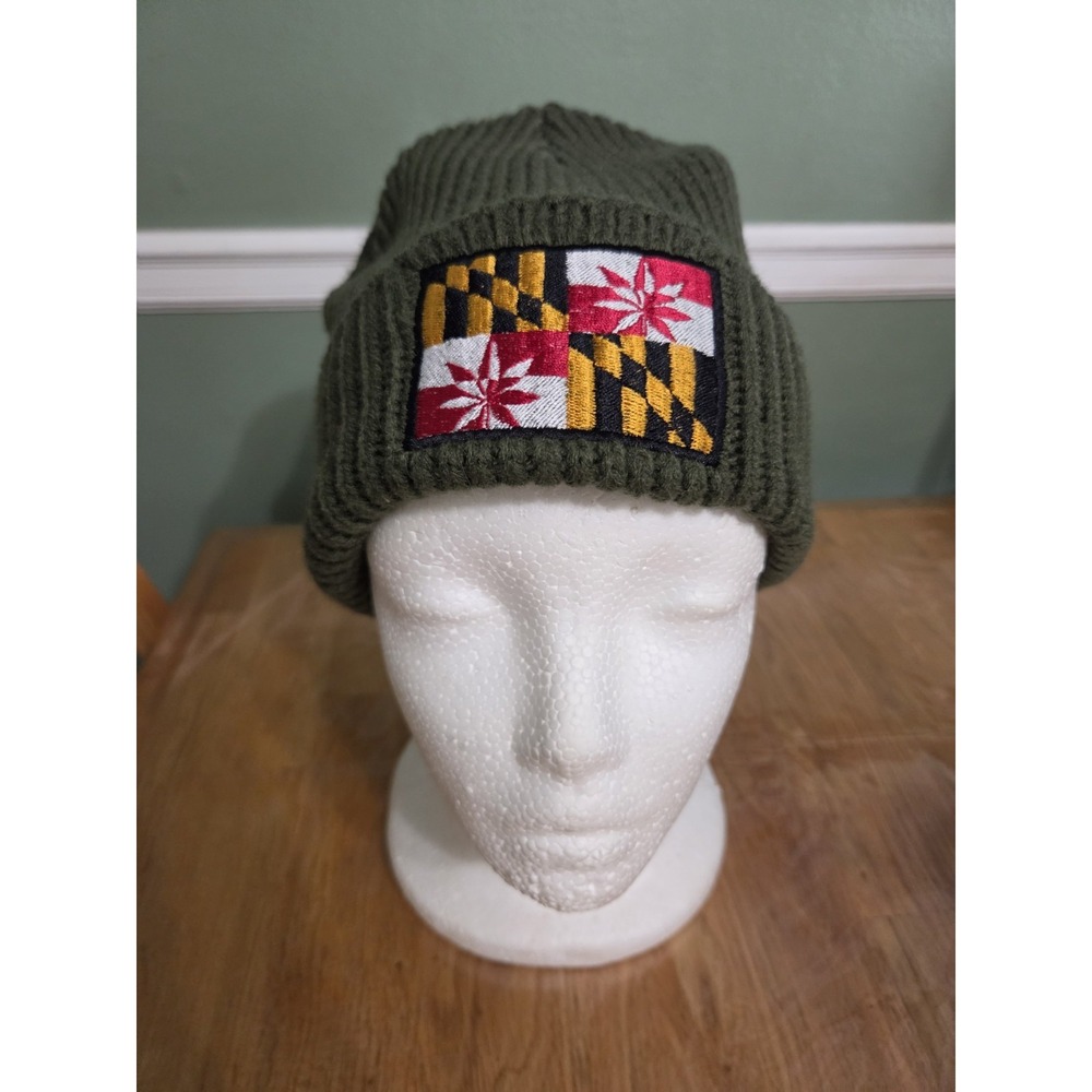 Port Authority Maryland Flag Cannabis Beanie Hat Unisex Green